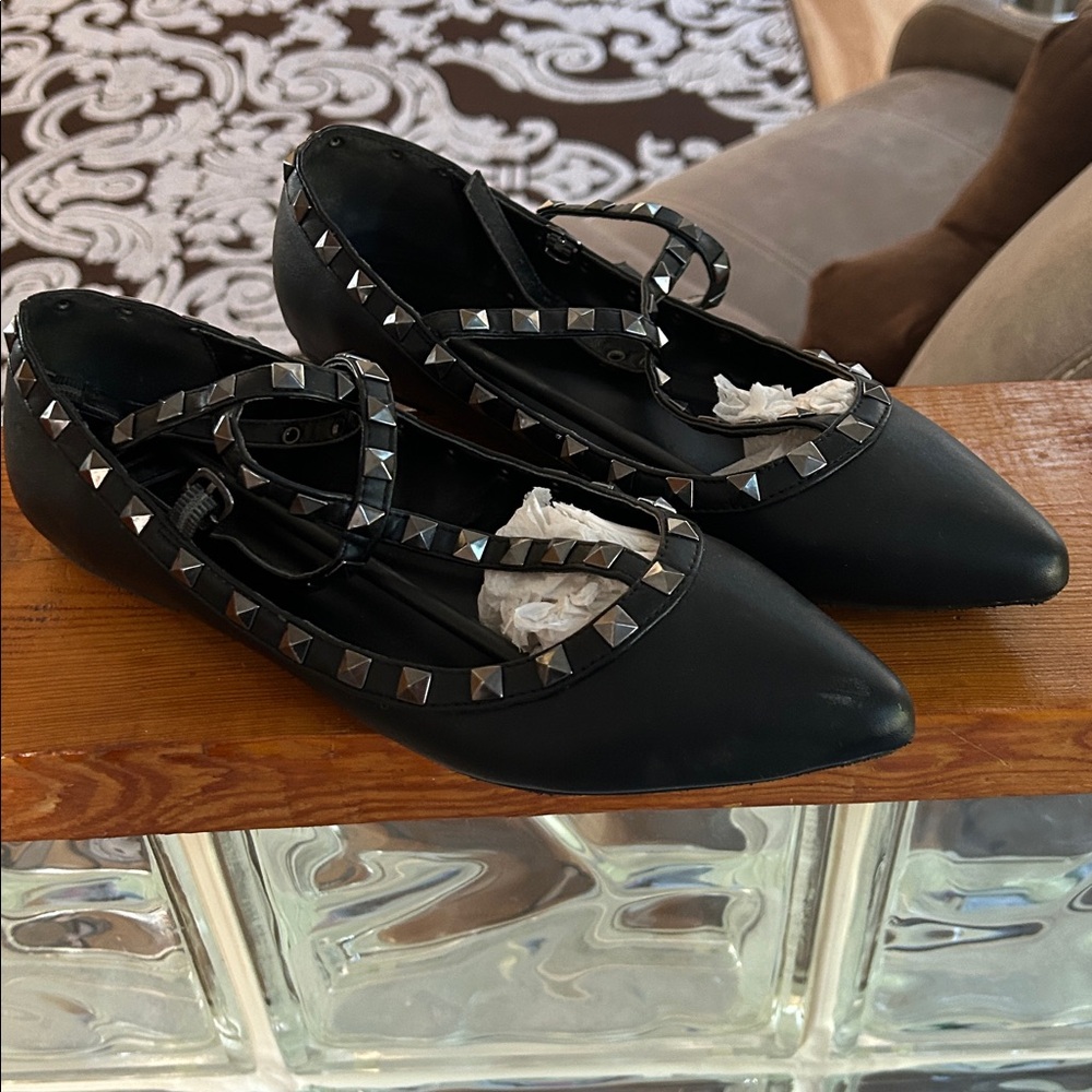 Charlotte Russe Black Studded Flats